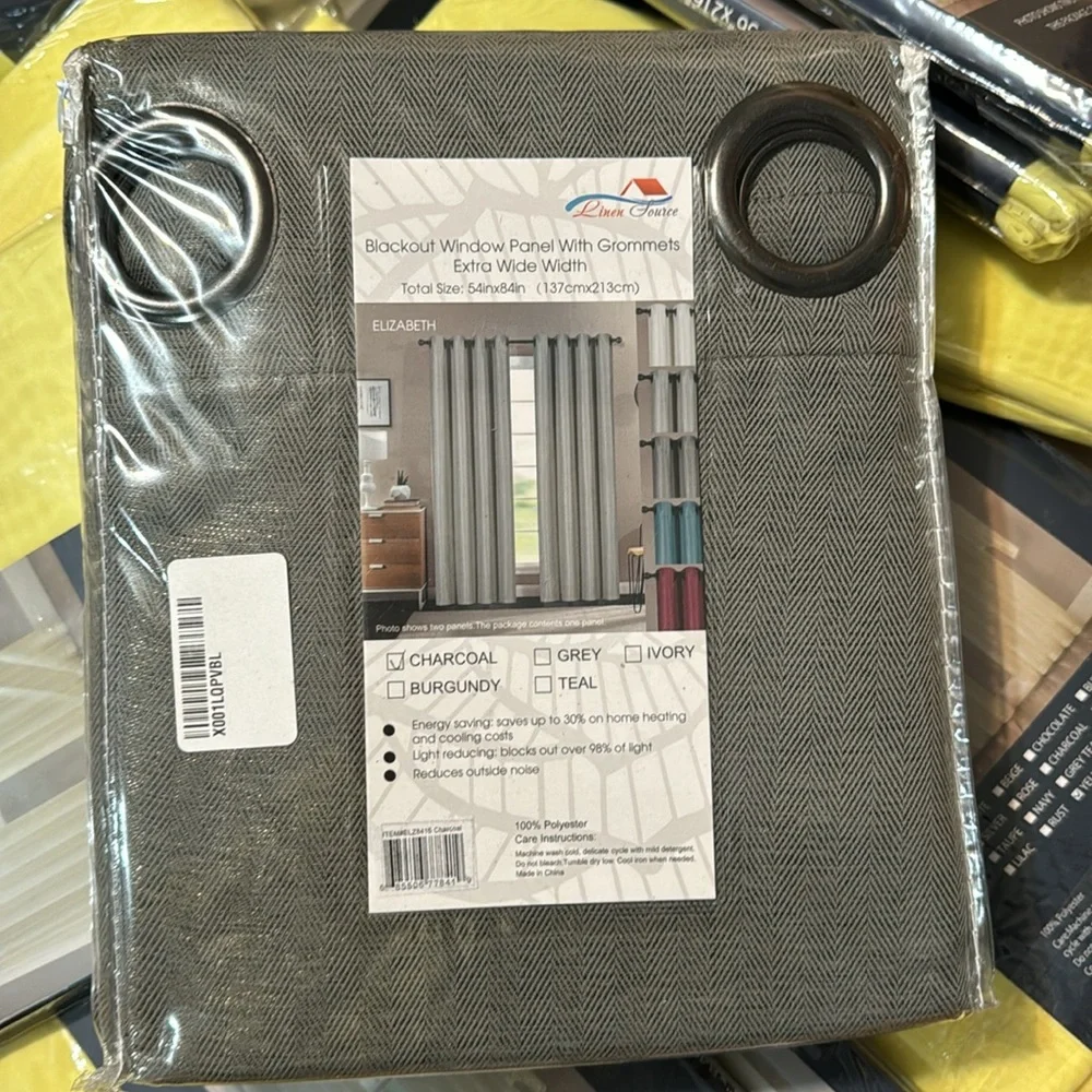 Elizabeth Charcoal 1 blackout window panel with grommets extra wide